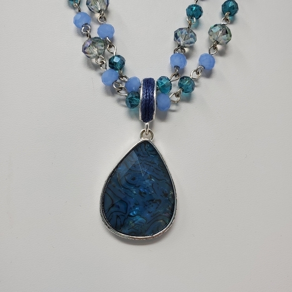 NAPIER DEMI PARURE NECKLACE CLIP ON EARRINGS SILVER BLUE GREEN FAUX STONE BEADS - Picture 3 of 16